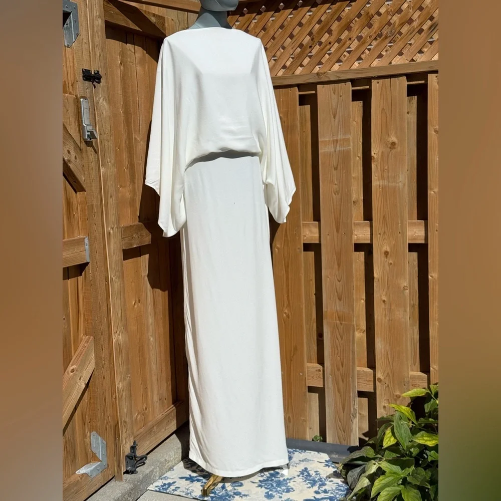 🆕 RAT & BOA 🧿 NWOT Margot Boatneck Long Sleeve Open Back White Maxi, Sz XXL